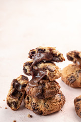 chocolate chunk cookies stuffed with melted caramel