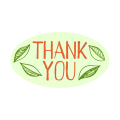 Color vector illustration with the inscription Thank you. Round design, doodle style. Thank you note sticker