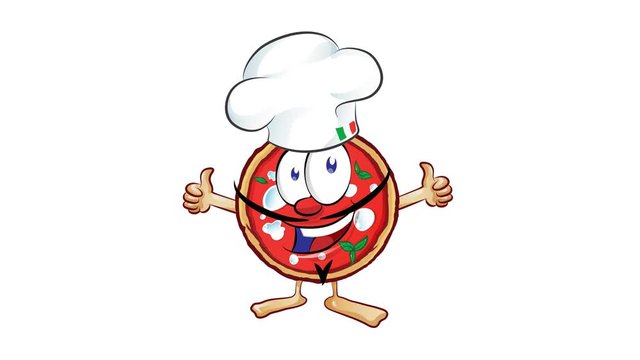 fun pizza cartoon with hat and thumb up