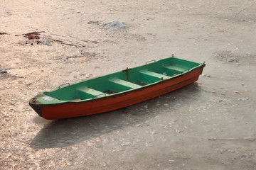 Boat on Frozen Lake, Summer Palace, Beijing, China