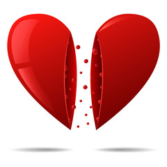 Valentines Day. Cute big red heart, divided into two vertically.