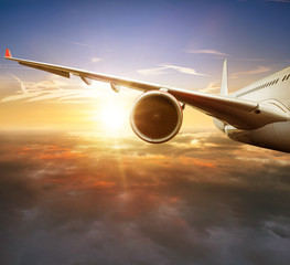 Detail of passengers commercial airplane wing