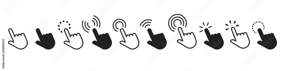 Poster pointers clicking with hand vector isolated set of icons. vector hand cursors concept. white hand cu