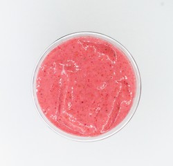 Aerial Shot Of A Pink Smoothie On A White Background