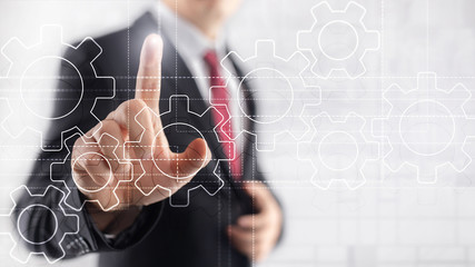 Gears mechanism, digital transformation, data integration and digital technology concept.