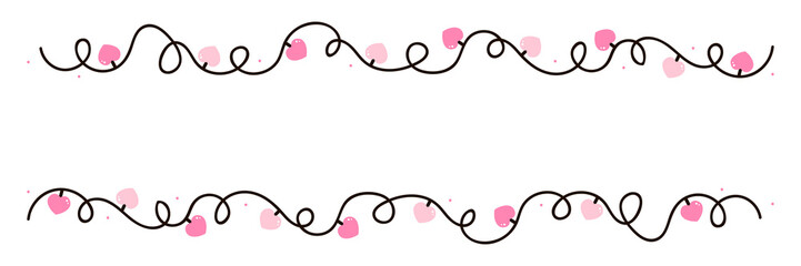 Vector cartoon style garlands, borders with hearts for Valentines Day design.