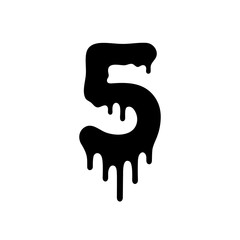 Dripping Paint Set. Dripping liquid. Dripping five. Melting figure. Paint flows. Current paint, stains. Current drops. Vector illustration. Dripping 5. Transparent background.
