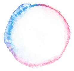 red blue watercolor circle multicolored with white space inside.