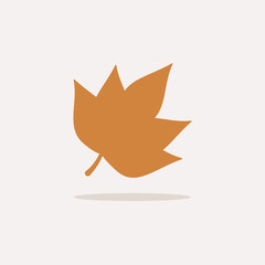 Leaf. Icon with shadow on a beige background. Autumn vector illustration