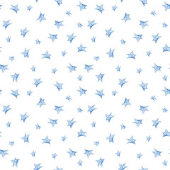 Fototapeta premium Watercolor hand painted seamless pattern. Blue stars. Perfect for scrapbooking, wrapping paper, babys wallpaper, fabric