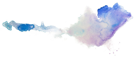 abstract blue watercolor stain, grunge droplets splatter. on a white background isolated watercolor drop element for design layout.