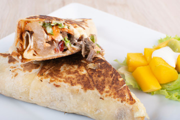 Cheese quesadilla with chicken and vegetables