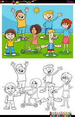 kids and teens characters group color book page