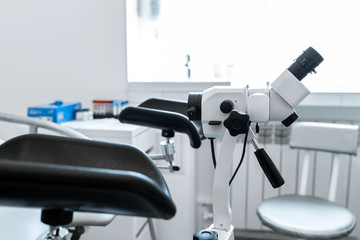 Colposcope in the gynecologist's office. Female health concept