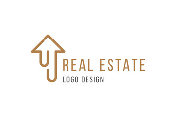 Real Estate Logo Design. Elegant Logotype with a silhouette of a building in line art style isolated on white background. Flat vector illustration EPS10