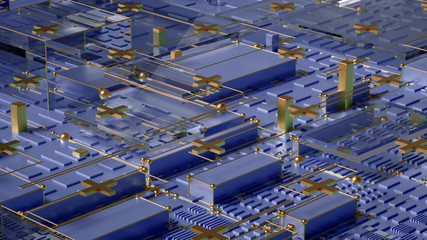 Tech futuristic geometric background. 3d illustration, 3d rendering.