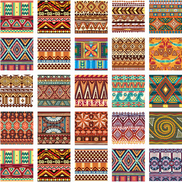 Set of seamless color ethnic tribal pattern