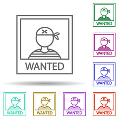 Wanted, poster, pirate in multi color style icon. Simple thin line, outline vector of pirate icons for ui and ux, website or mobile application