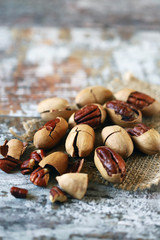 Fototapeta premium Pecans Selective focus. Macro. Useful nuts.