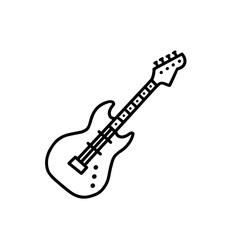 Illustration of doodle guitar. Hand drawn cartoon doodle style. Simple brush strokes. Line guitar graphic design for card, poster, postcard, sticker, tee shirt. Hand drawn vector illustration.