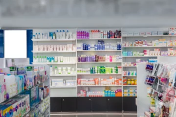 Papier Peint photo autocollant Pharmacie flou des étagères de médicaments dans la pharmacie