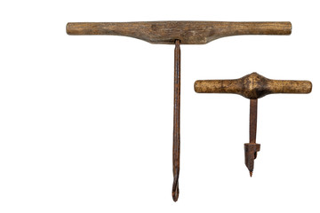 vintage multispeed hand drill on a white background