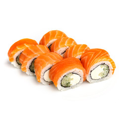 Set of traditional japanese rolls on a white background.