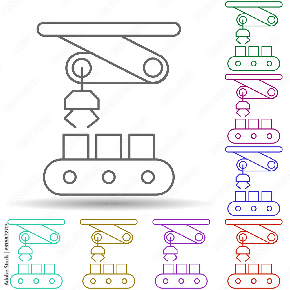 Poster robotic crane boxes technology in multi color style icon. simple thin line, outline vector of roboti