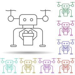 Robotic drone gift technology in multi color style icon. Simple thin line, outline vector of robotisc icons for ui and ux, website or mobile application