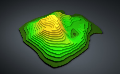 3d illustration of colorful topographic map