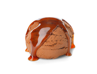 Tasty chocolate ice-cream on white background