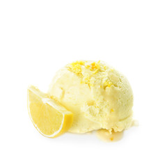 Tasty lemon ice-cream on white background