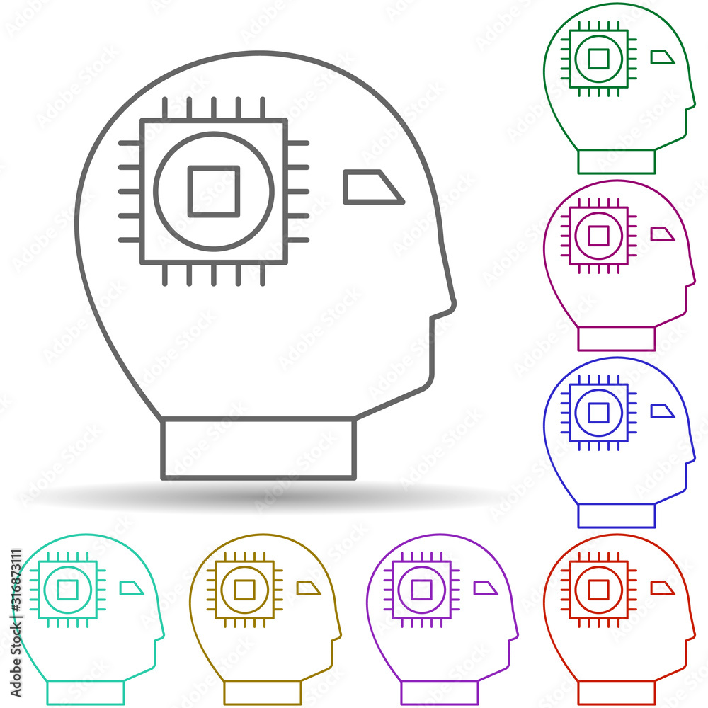 Poster robotic technology chip in multi color style icon. simple thin line, outline vector of robotisc icon