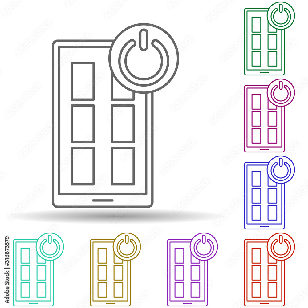 Poster robotic technology smartphone switch off in multi color style icon. simple thin line, outline vector