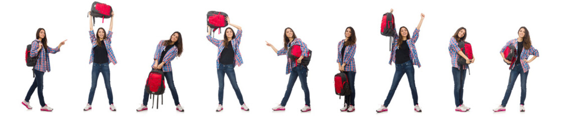 Obraz premium Student girl with backpack isolated on white