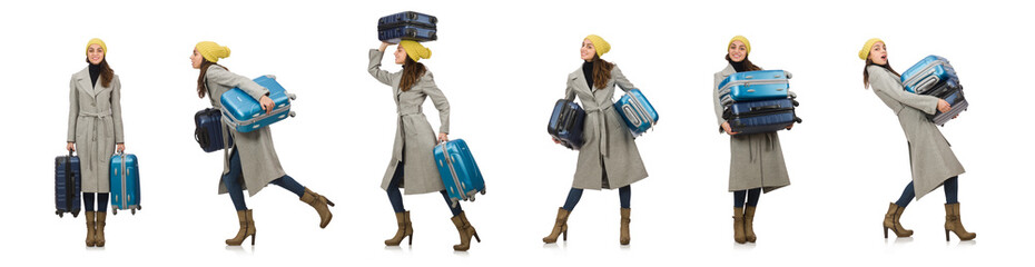 Woman with suitcase ready for winter vacation