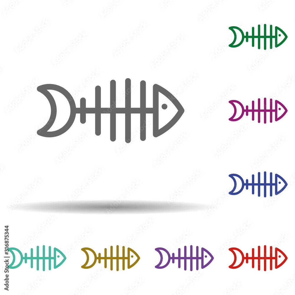 Poster fishbone in multi color style icon. simple thin line, outline vector of seaside icons for ui and ux,