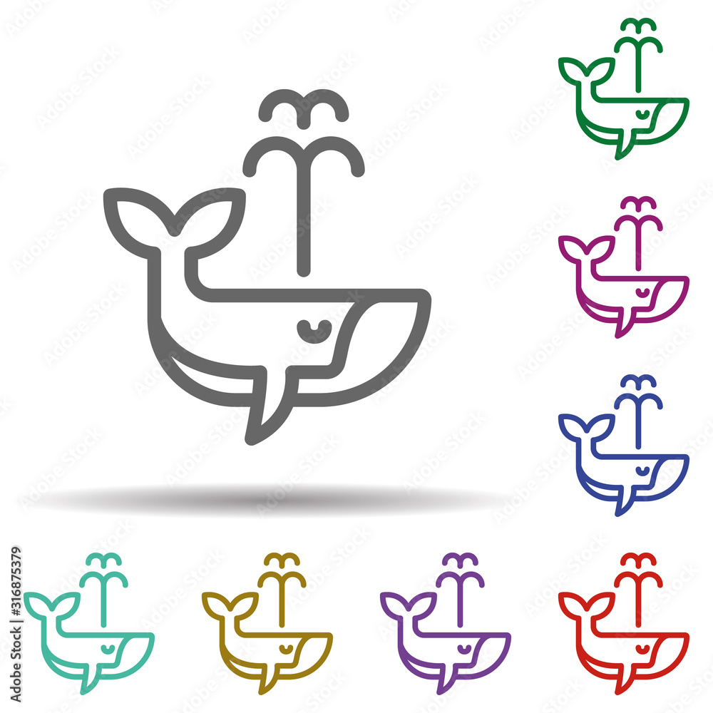 Poster whale in multi color style icon. simple thin line, outline vector of seaside icons for ui and ux, we