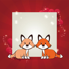 happy valentines day card with cute foxes couple