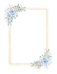 Rectangular frame with floral elements hand drawn raster illustration