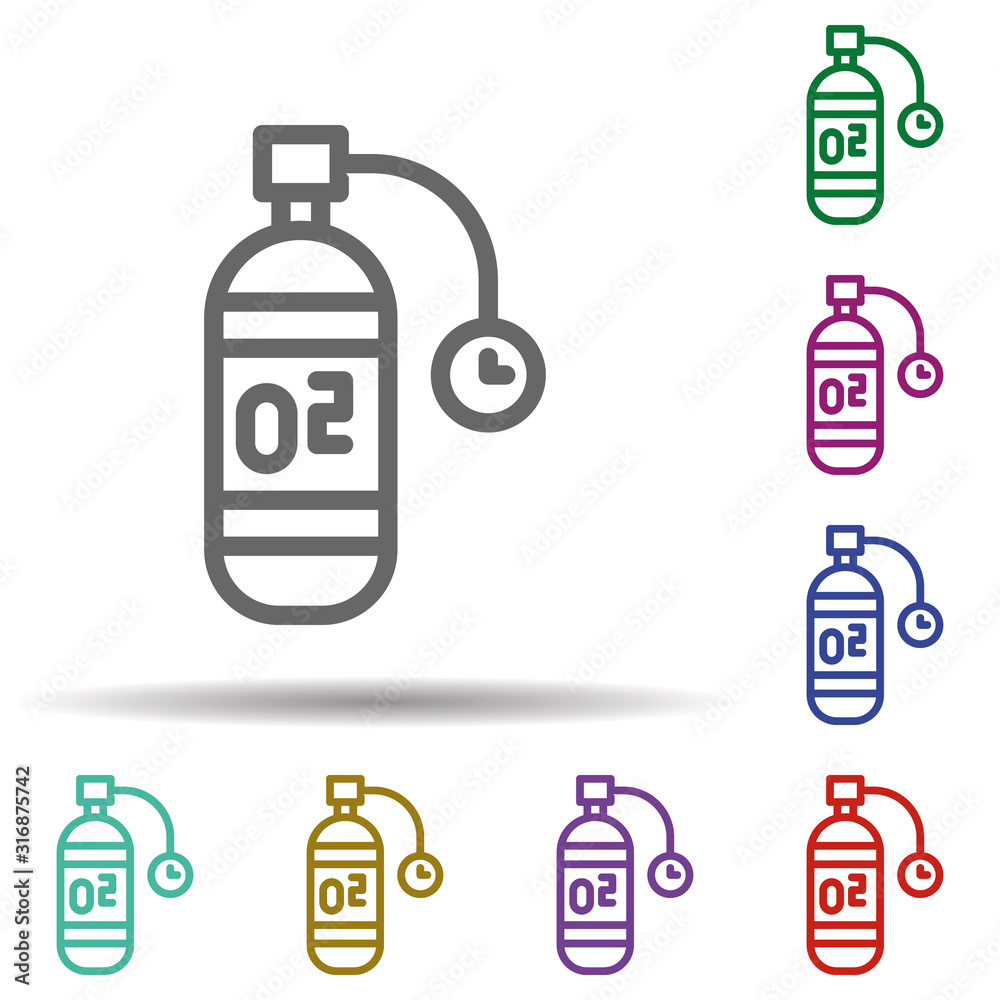 Poster oxygen in multi color style icon. simple thin line, outline vector of seaside icons for ui and ux, w