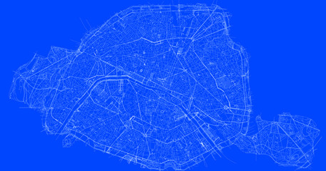 Blueprint of Paris city, One Color Map, color change, Artprint