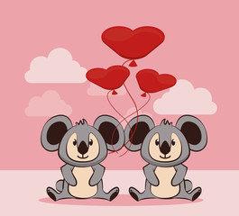 happy valentines day card with cute koalas couple