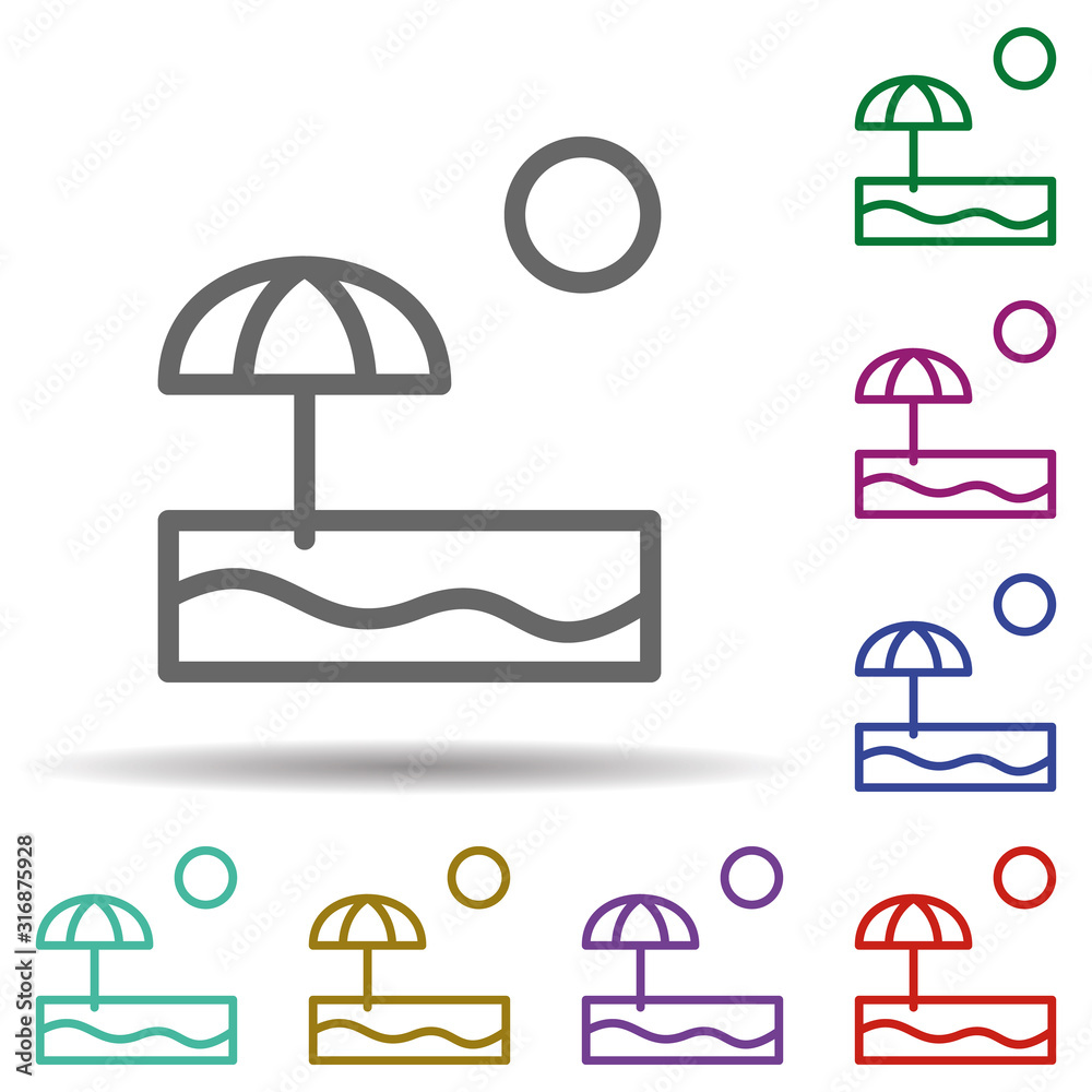 Poster beach in multi color style icon. simple thin line, outline vector of seaside icons for ui and ux, we