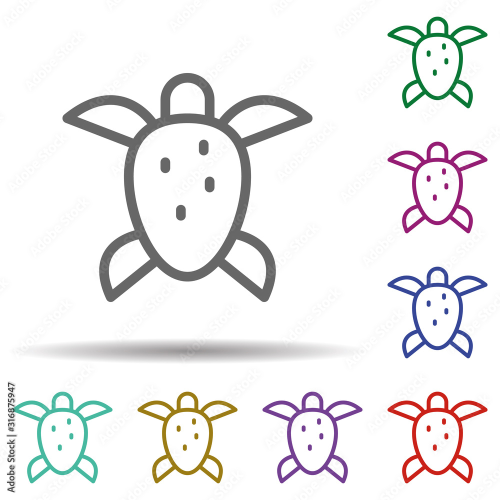 Poster turtle in multi color style icon. simple thin line, outline vector of seaside icons for ui and ux, w