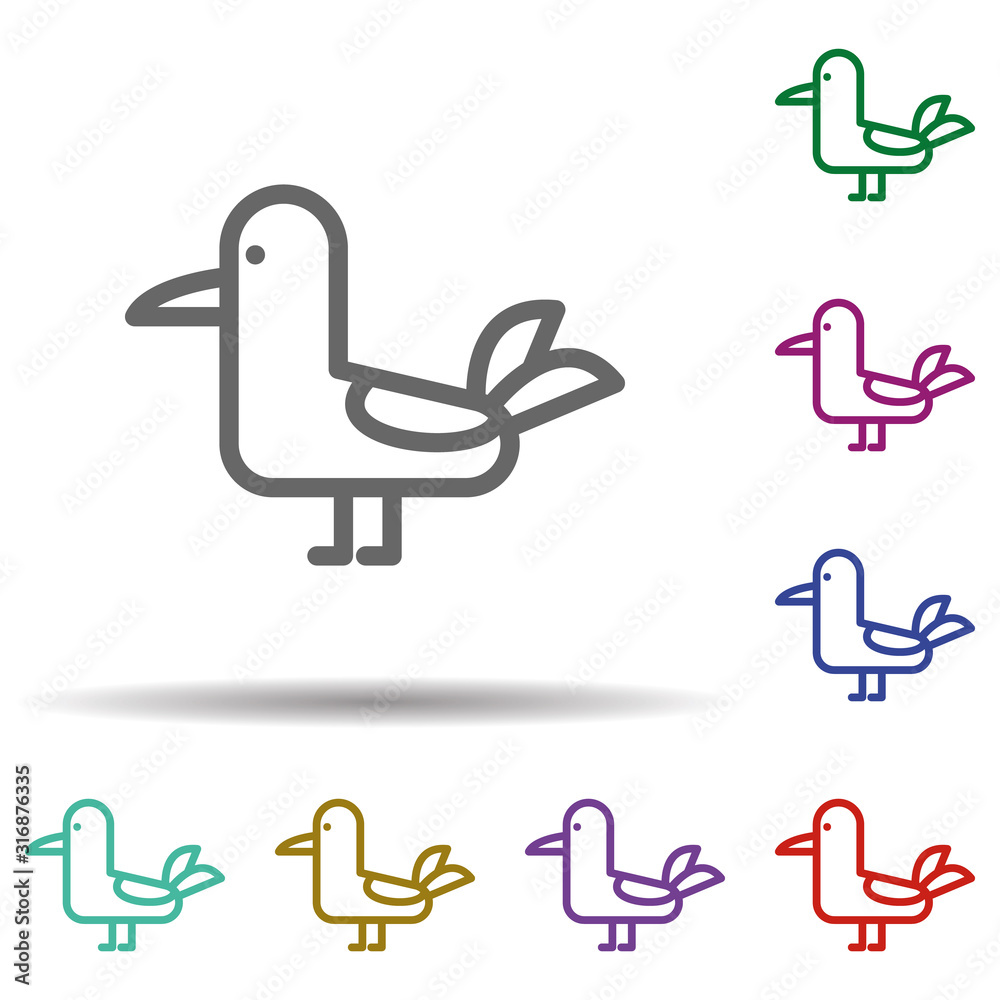 Poster seagull in multi color style icon. simple thin line, outline vector of seaside icons for ui and ux, 