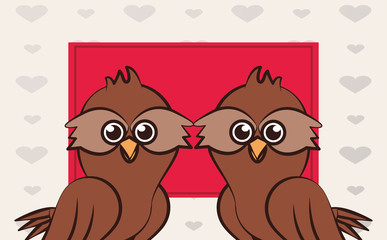 happy valentines day card with cute owls couple