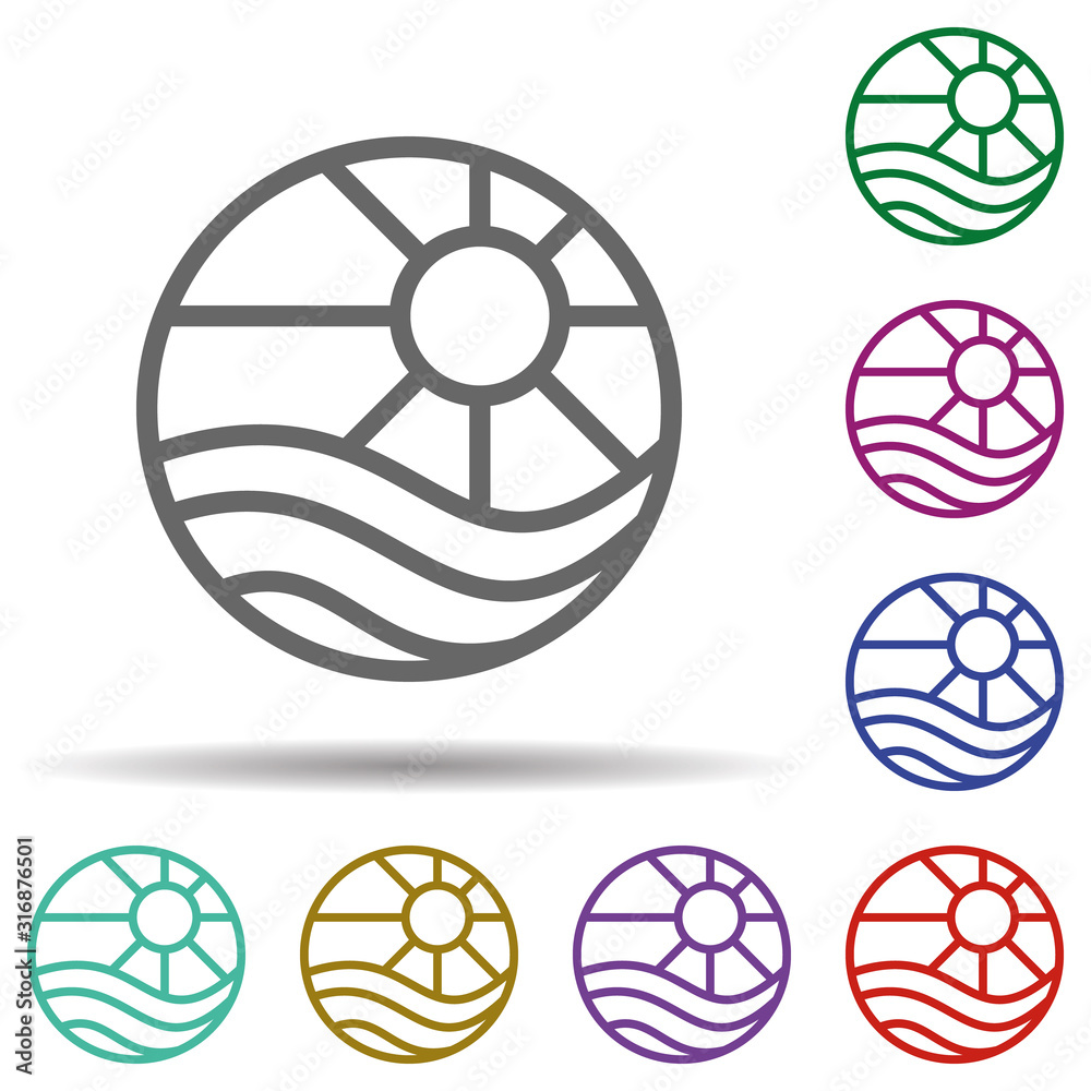 Poster sunny in multi color style icon. simple thin line, outline vector of seaside icons for ui and ux, we