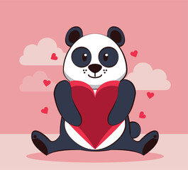happy valentines day card with cute bear panda
