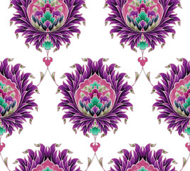 seamless floral pattern with violet flowers, white background